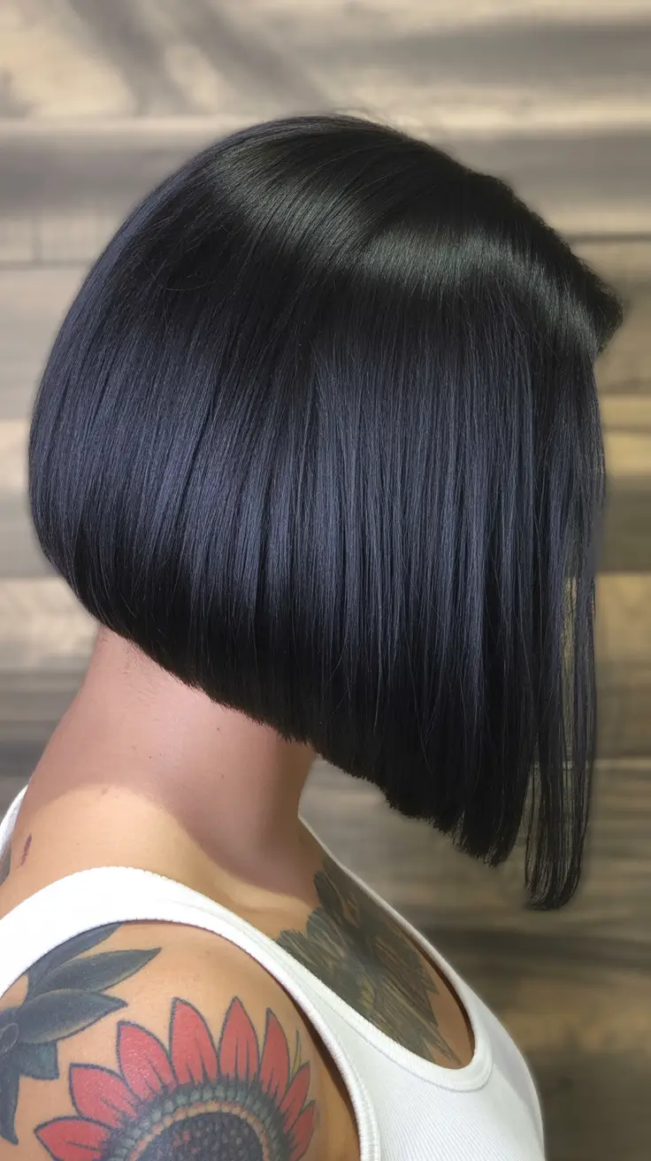 dreamy spring bob haircuts 2026 Obsidian Precision Angled Bob - Glossed Sculpted Line