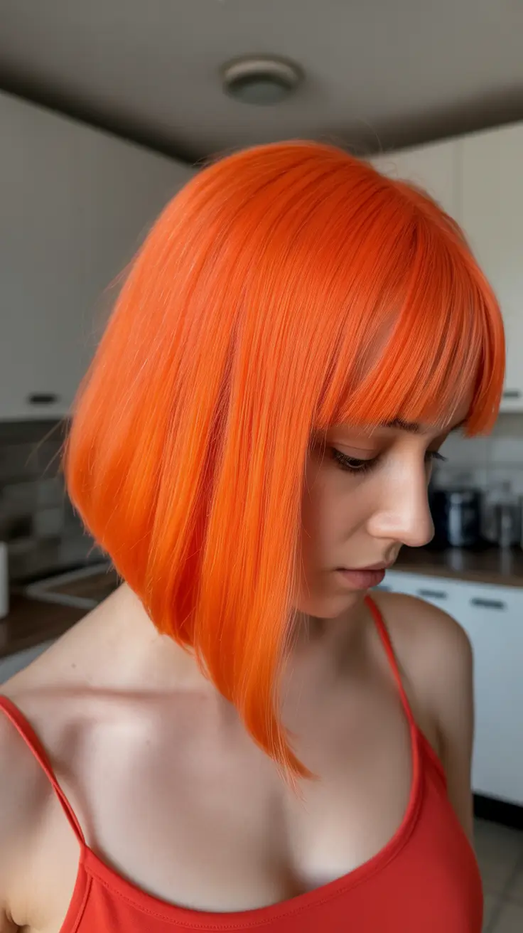 dreamy spring bob haircuts 2026 Neon Flame Graphic Bob with Micro Bangs - Bold Spring Statement