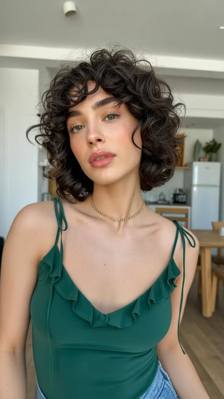 dreamy spring bob haircuts 2026 Espresso Curly Shag Bob - Voluminous Spring Texture