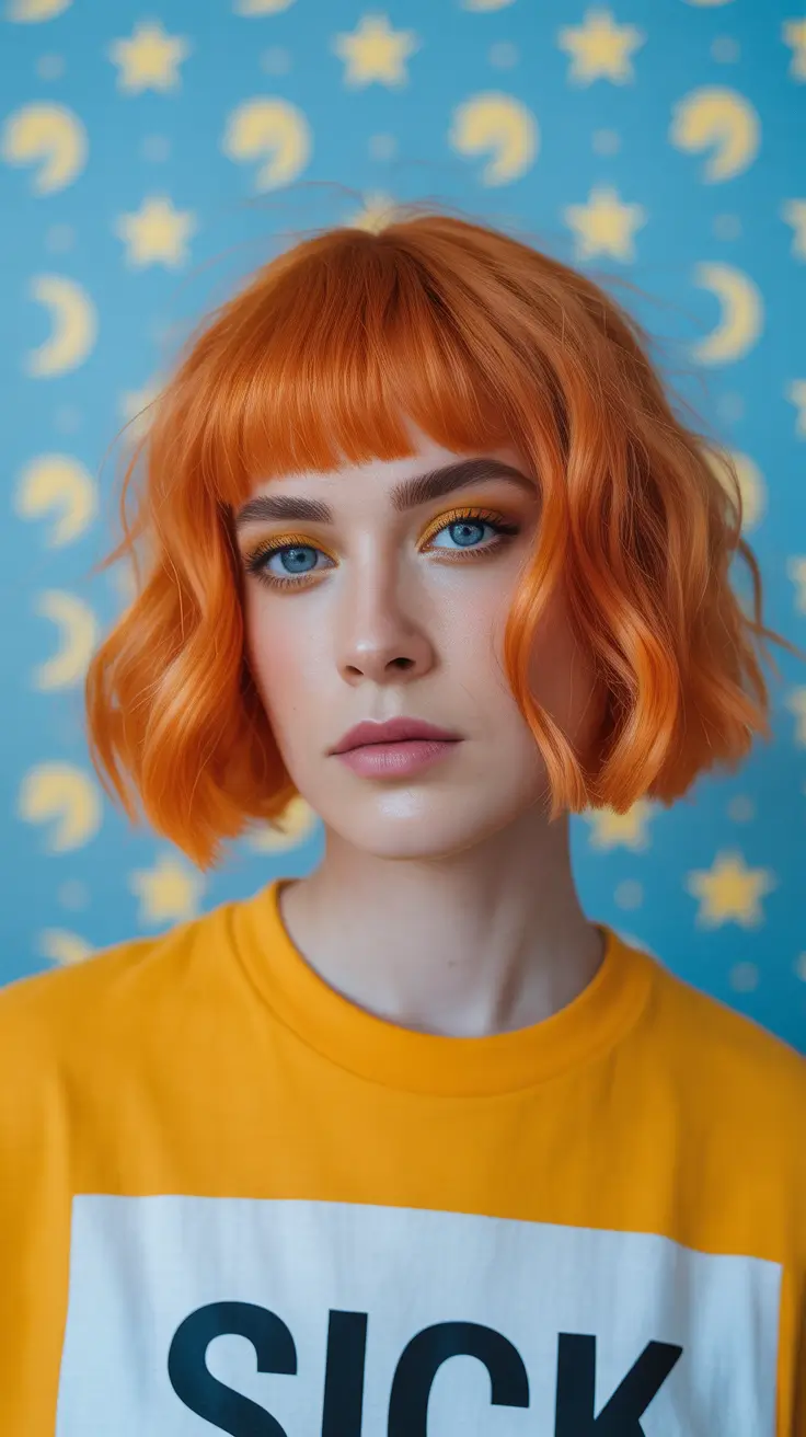 dreamy spring bob haircuts 2026 Playful Copper Micro Bob with Blunt Fringe - Graphic Spring Pop