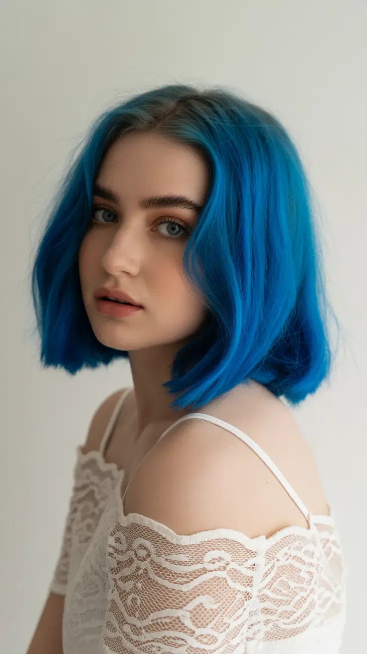 dreamy spring bob haircuts 2026 Cobalt Glass Bob - Saturated Color, Liquid Line