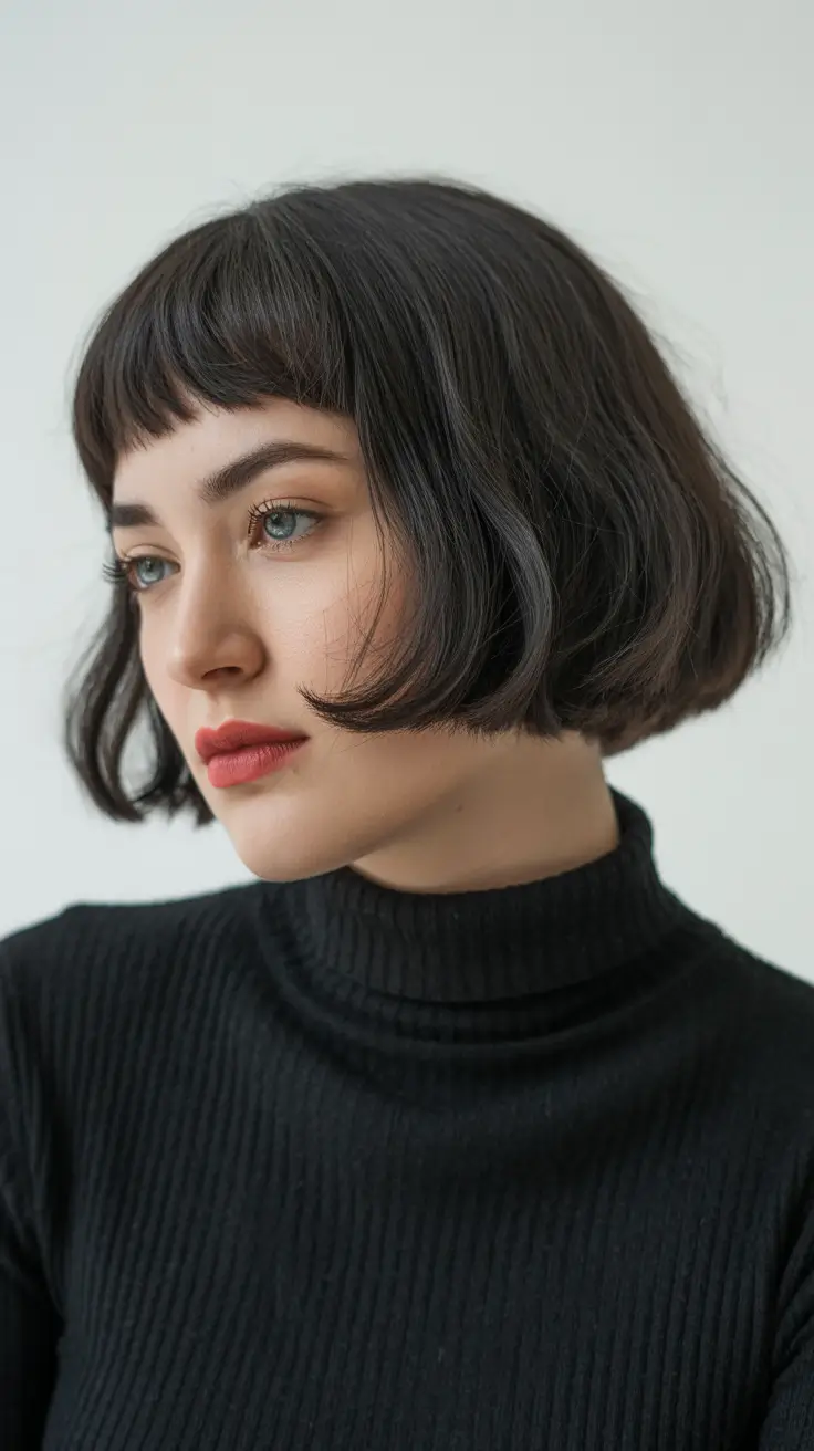 dreamy spring bob haircuts 2026 Micro French Bob with Baby Fringe - Sculpted Minimal Line