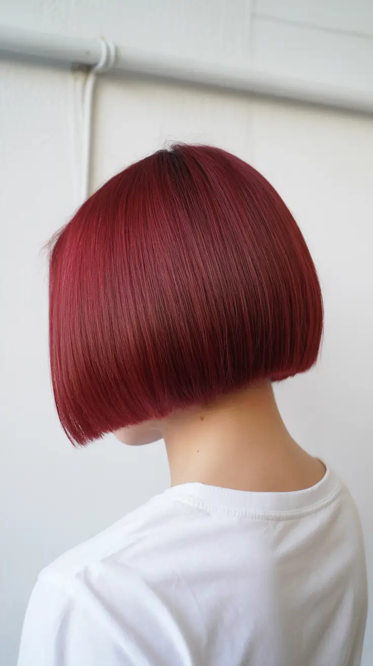 dreamy spring bob haircuts 2026 Cherry Glass Precision Bob - High-Gloss Color Block