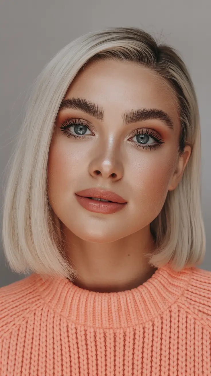 dreamy spring bob haircuts 2026 Porcelain Precision Bob - Sleek Blonde Contour