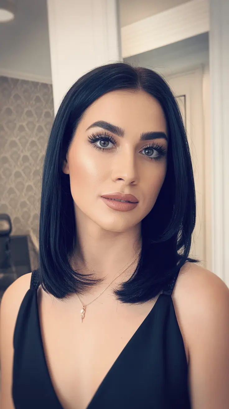 dreamy spring bob haircuts 2026 Midnight Silk Long Bob - Fluid Dark Length