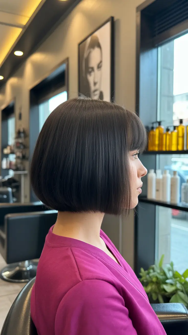 dreamy spring bob haircuts 2026 Velvet Classic Bob with Full Bangs - Parisian Spring Precision