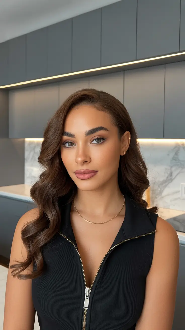 spring hair color warm skin tone Soft Cocoa Waves with Polished Warm Balance