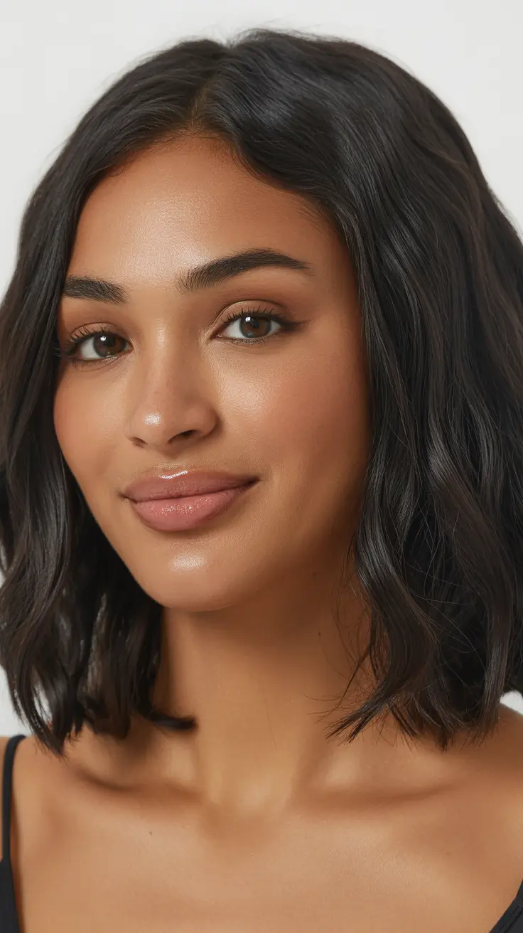 spring hair color warm skin tone Soft Espresso Bob with Natural Warm Balance