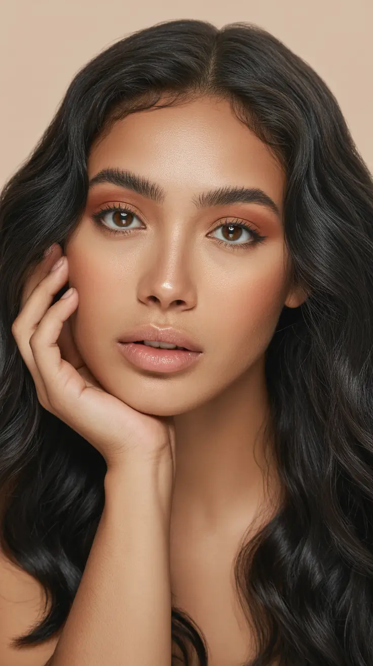 spring hair color warm skin tone Soft Dark Waves with Golden Warm Undercurrent