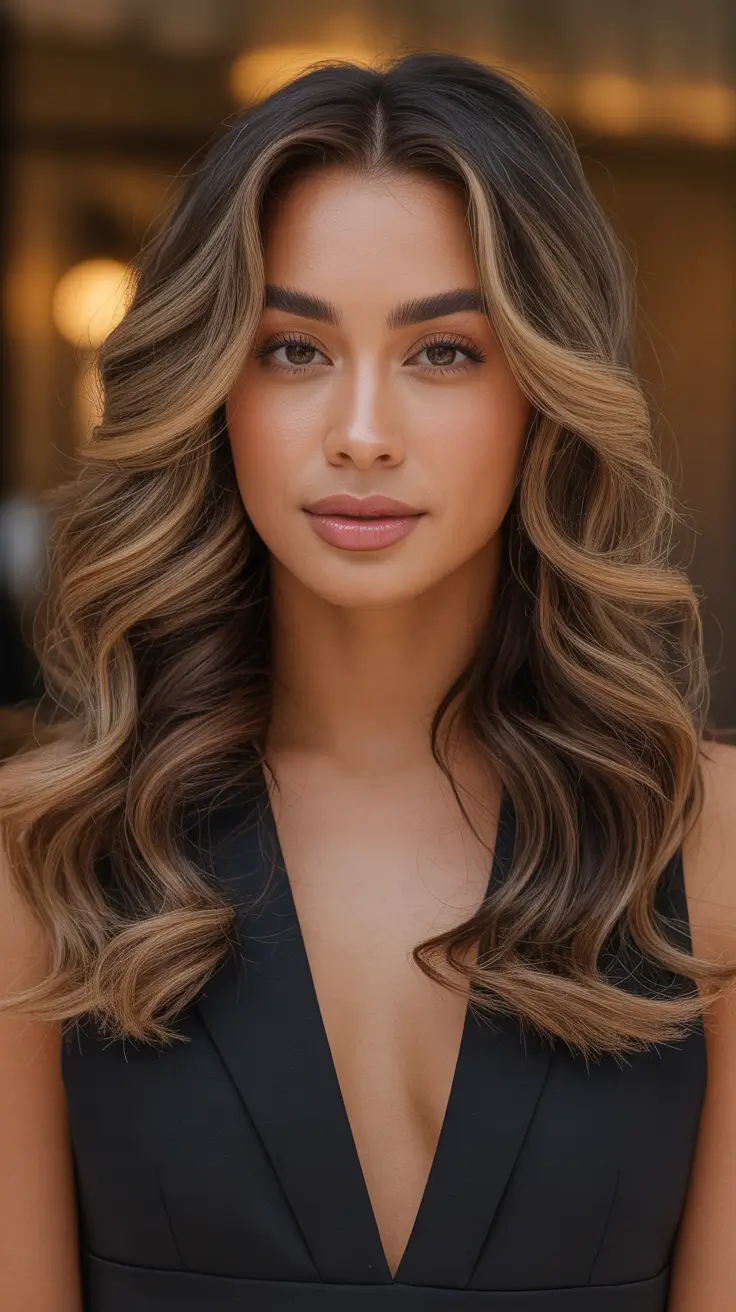 spring hair color warm skin tone Balanced Bronde Waves with Natural Warm Dimension