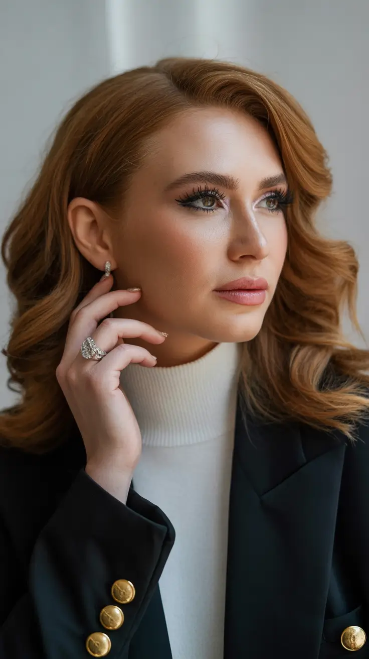 spring hair color warm skin tone Soft Copper Waves with Polished Spring Energy