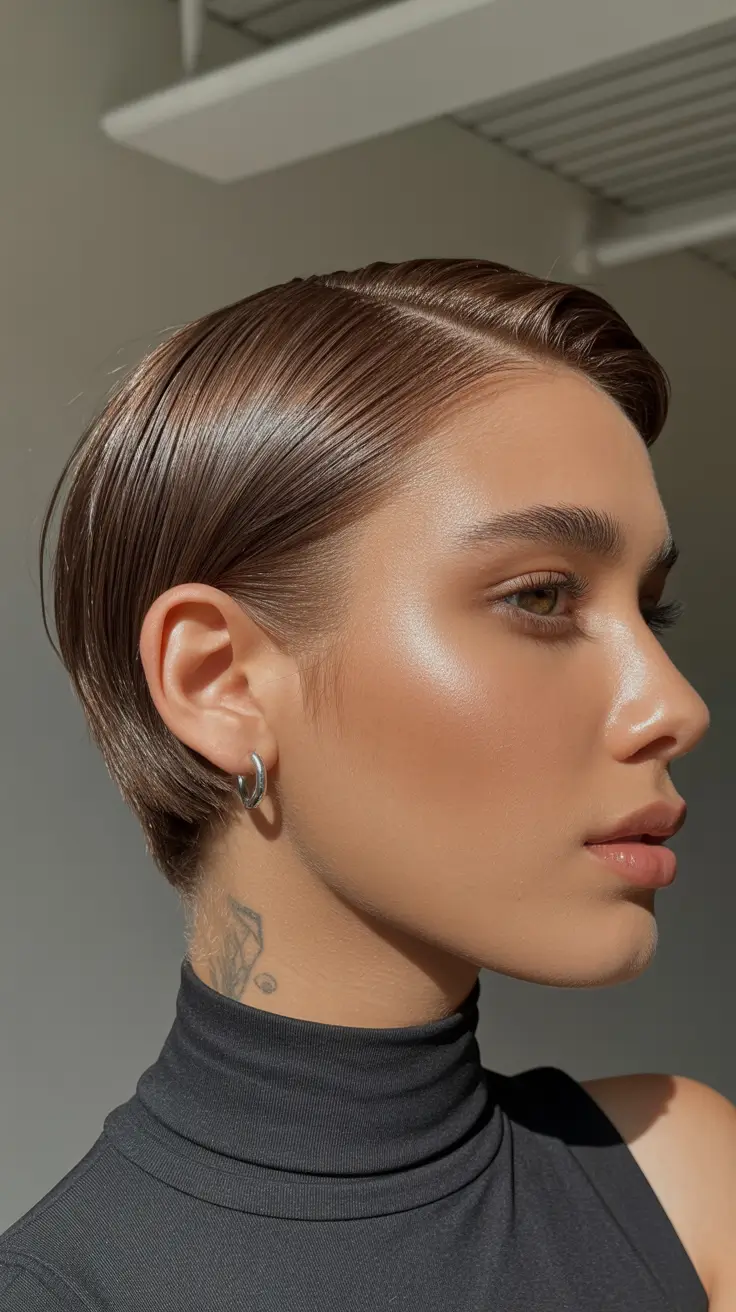 dreamy spring short haircuts 2026 Sleek Sculpted Side-Part Crop