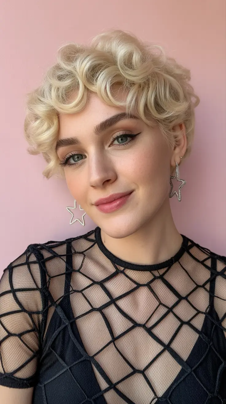 dreamy spring short haircuts 2026 Curly Platinum Pixie With Sculpted Rings