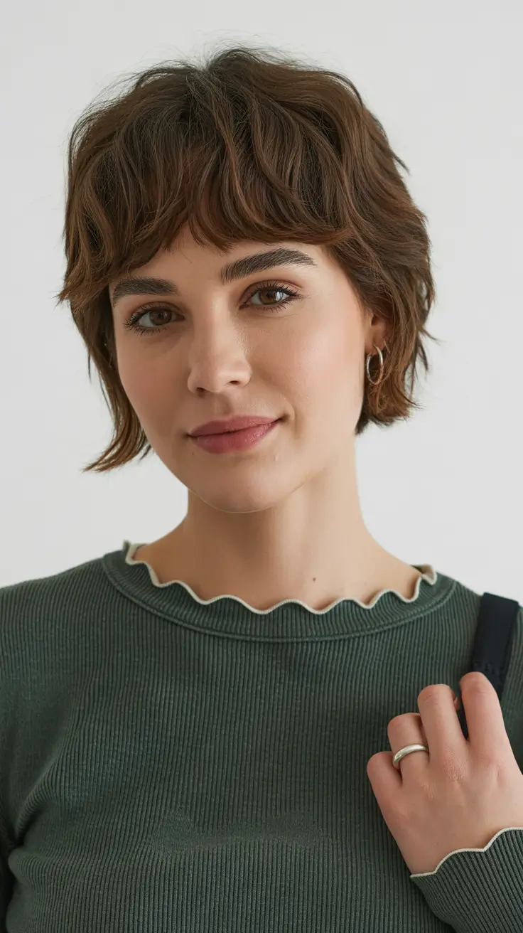 dreamy spring short haircuts 2026 Textured Brunette Shaggy Pixie Bob