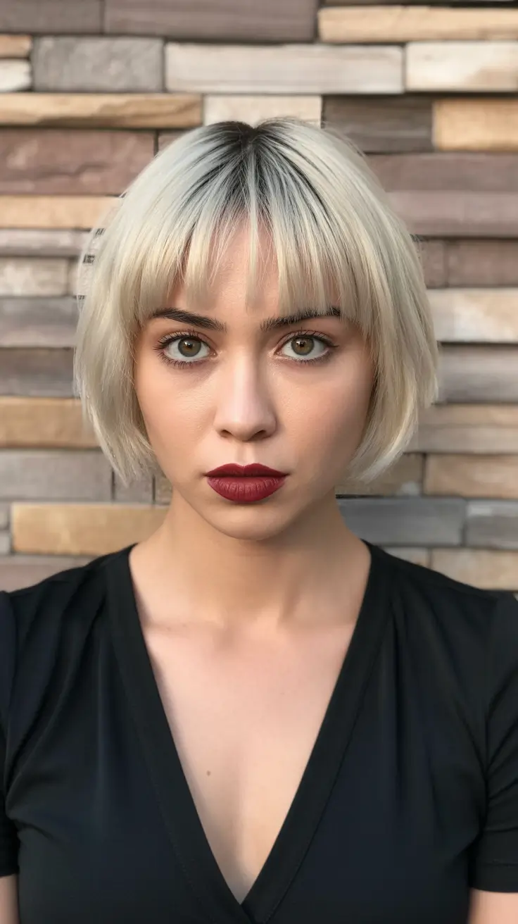 dreamy spring short haircuts 2026 Platinum French Bob With Soft Fringe