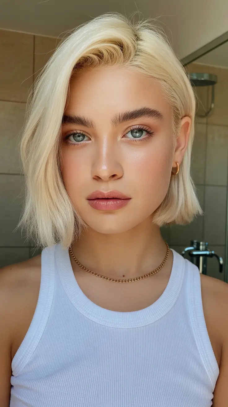 easy spring hair color ideas 2026 to look younger - Modern Vanilla Blonde Bob With Youthful Softness