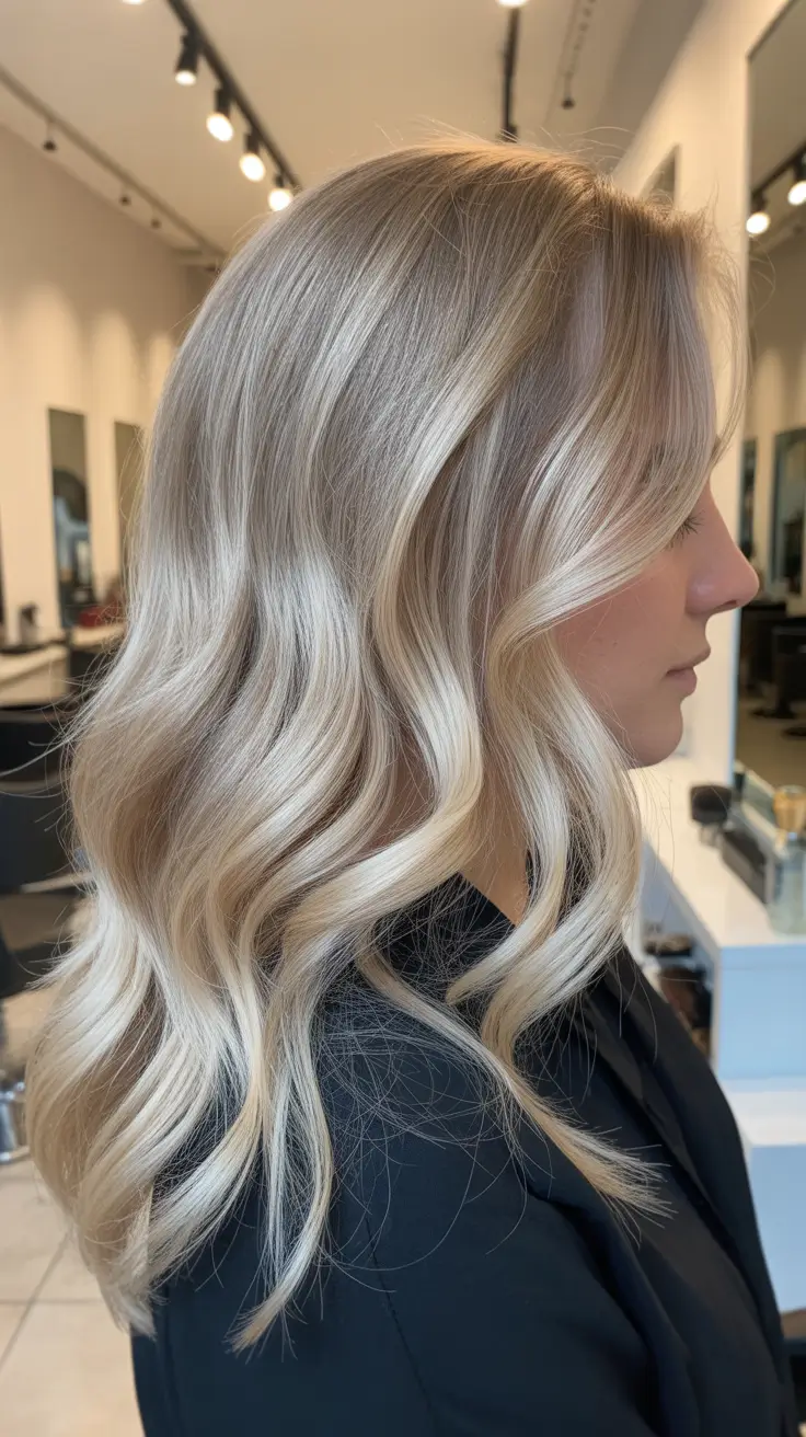 easy spring hair color ideas 2026 to look younger - Pearl-Toned Blonde Waves With Luminous Dimension