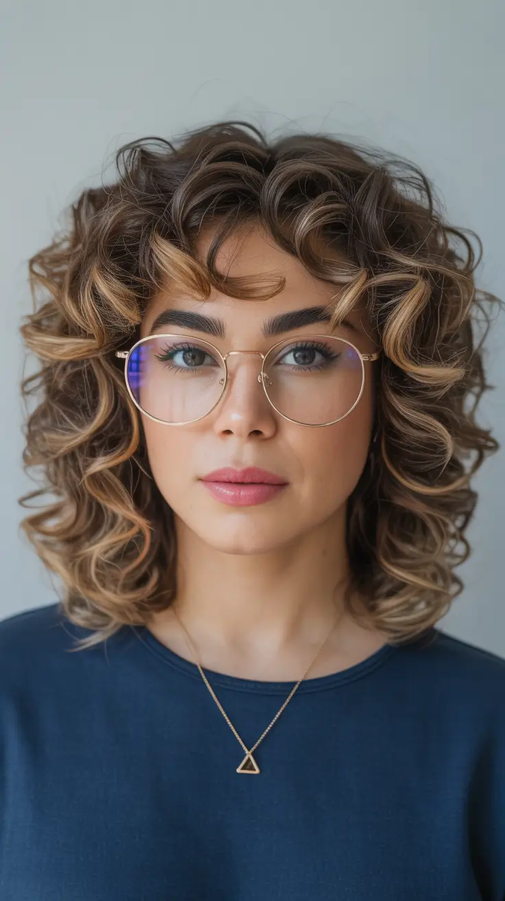 easy spring hair color ideas 2026 to look younger - Soft Curly Brunette Blend With Playful Warm Ribbons