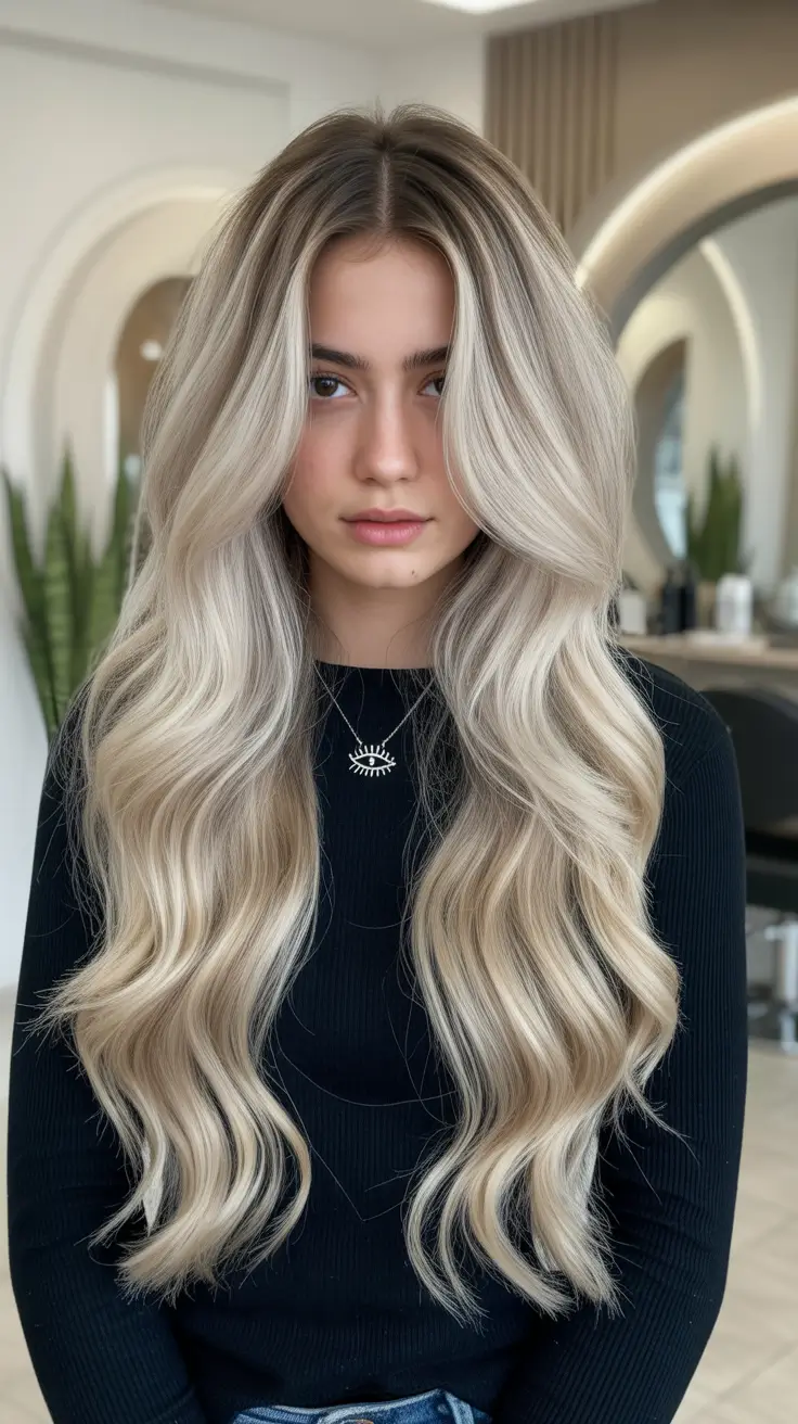 easy spring long haircuts styles 2026 Cool Platinum Length with Root Shadow