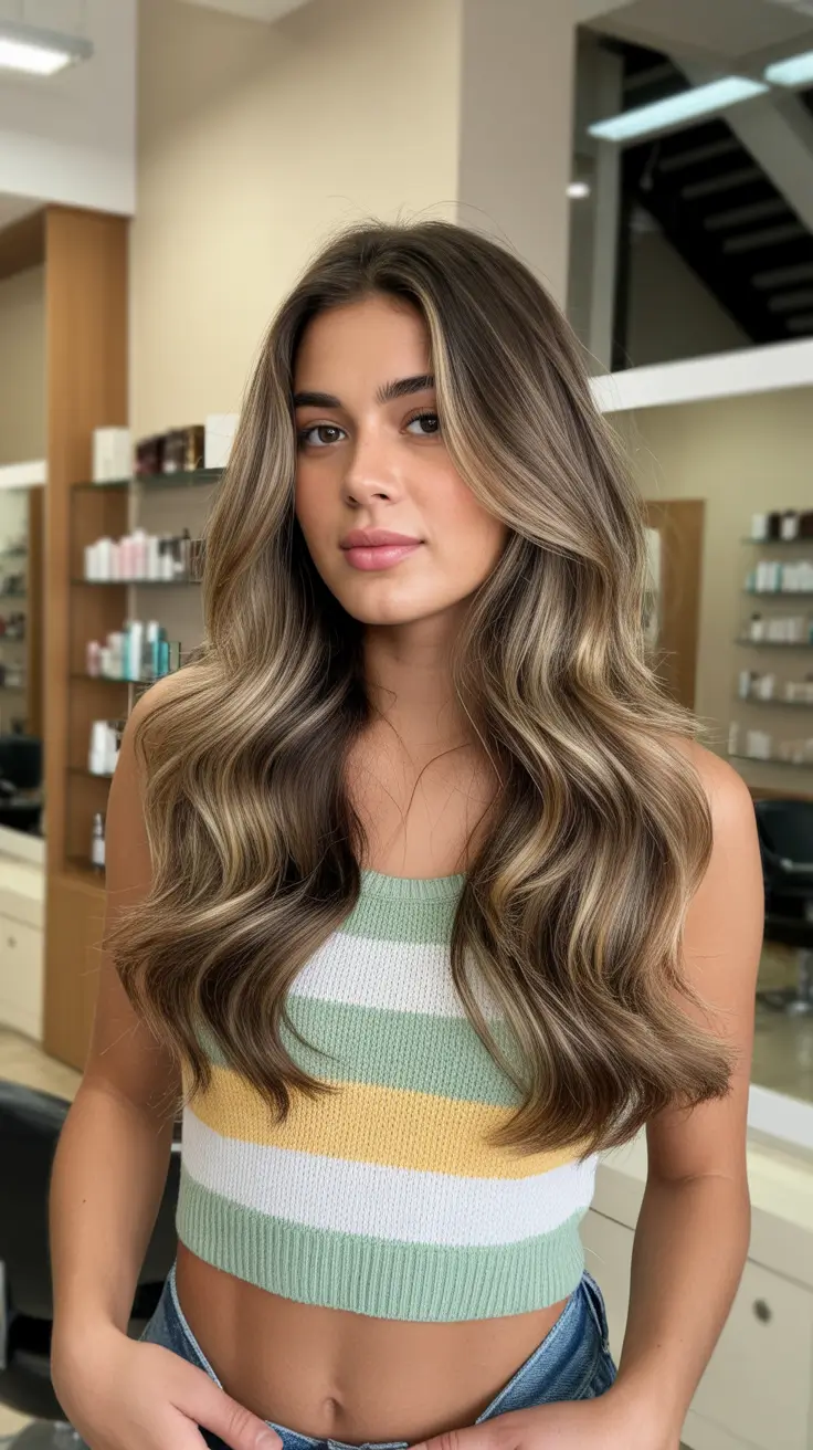 easy spring long haircuts styles 2026 Neutral Bronde Waves with Seamless Dimension