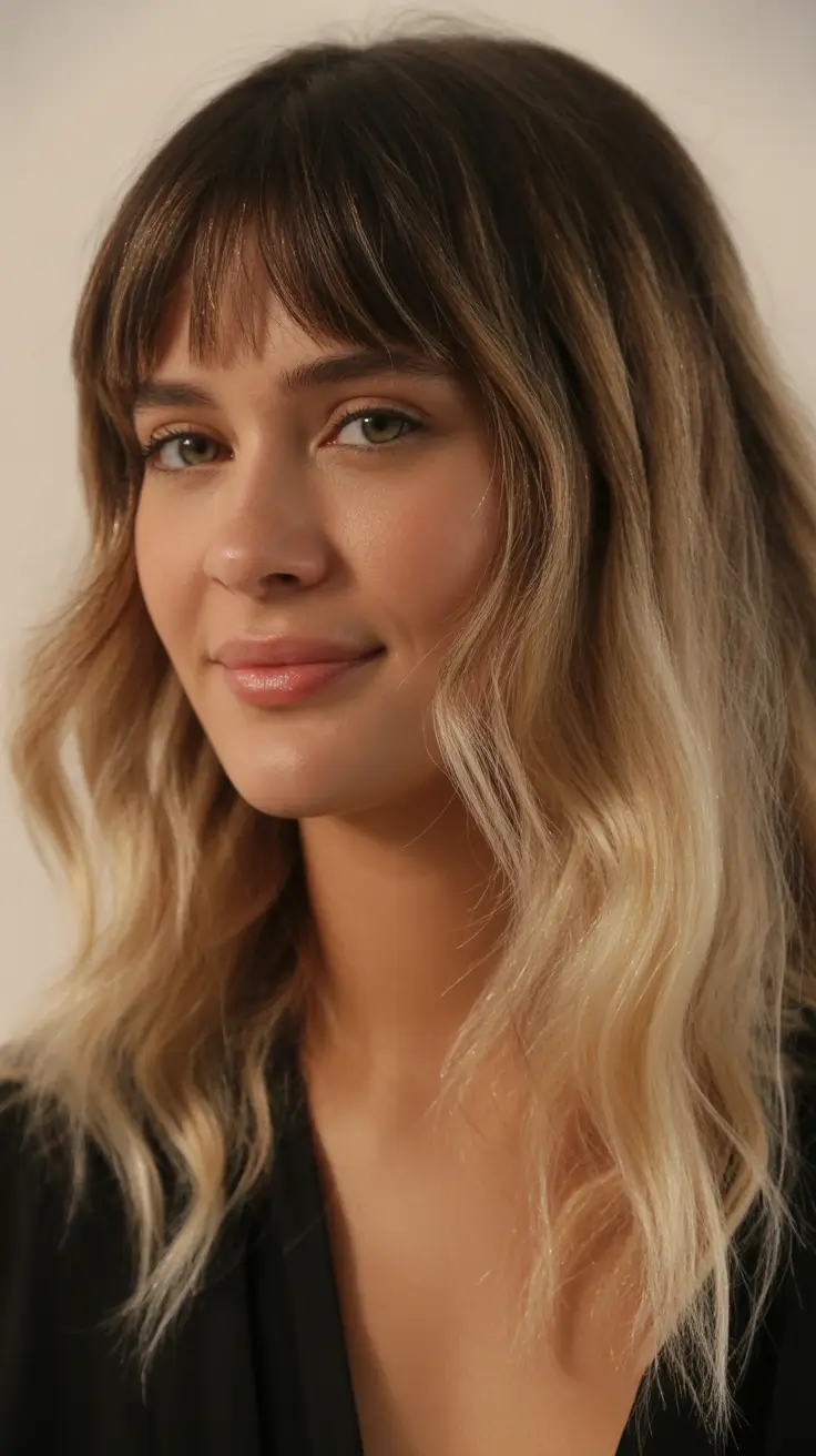 easy spring long haircuts styles 2026 Soft Contrast Ombre with Blended Bangs