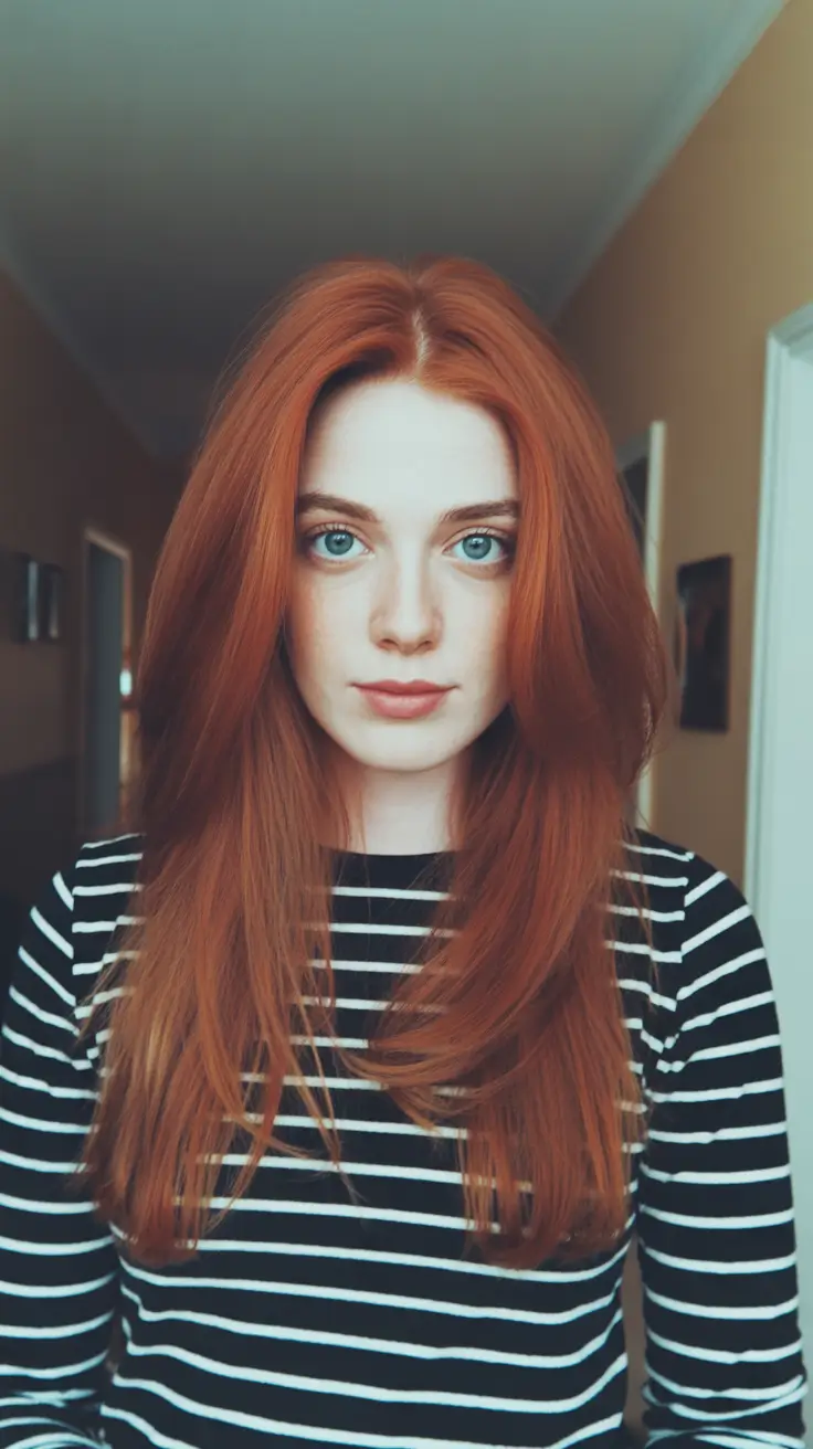 easy spring long haircuts styles 2026 Soft Copper Straight Length with Invisible Layers