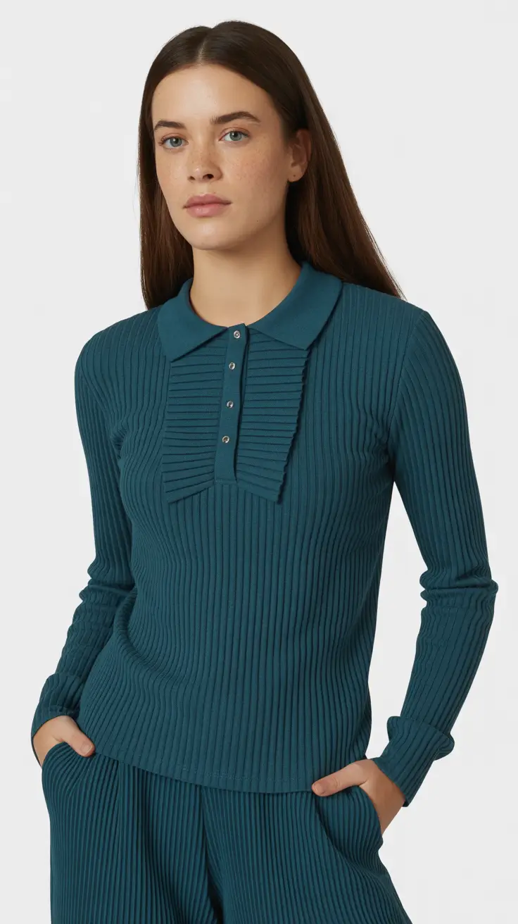 spring fashion outfits 2026 Teal Ribbed Elegance