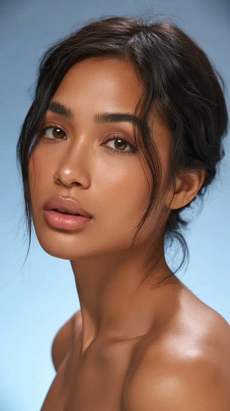 flawless spring hair color for brown skin 2026 Soft Updo With Natural Dark Balance