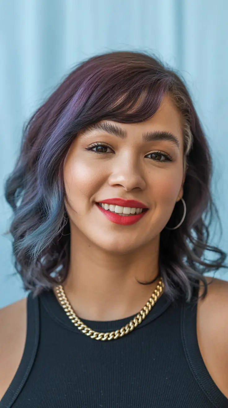 flawless spring hair color for brown skin 2026 Cool Violet Bob With Playful Spring Contrast