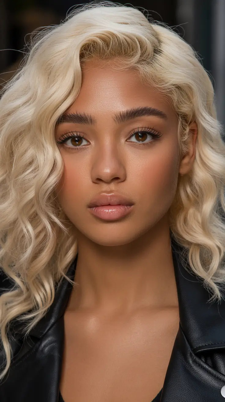 flawless spring hair color for brown skin 2026 Platinum Blonde Waves With Bold Spring Contrast