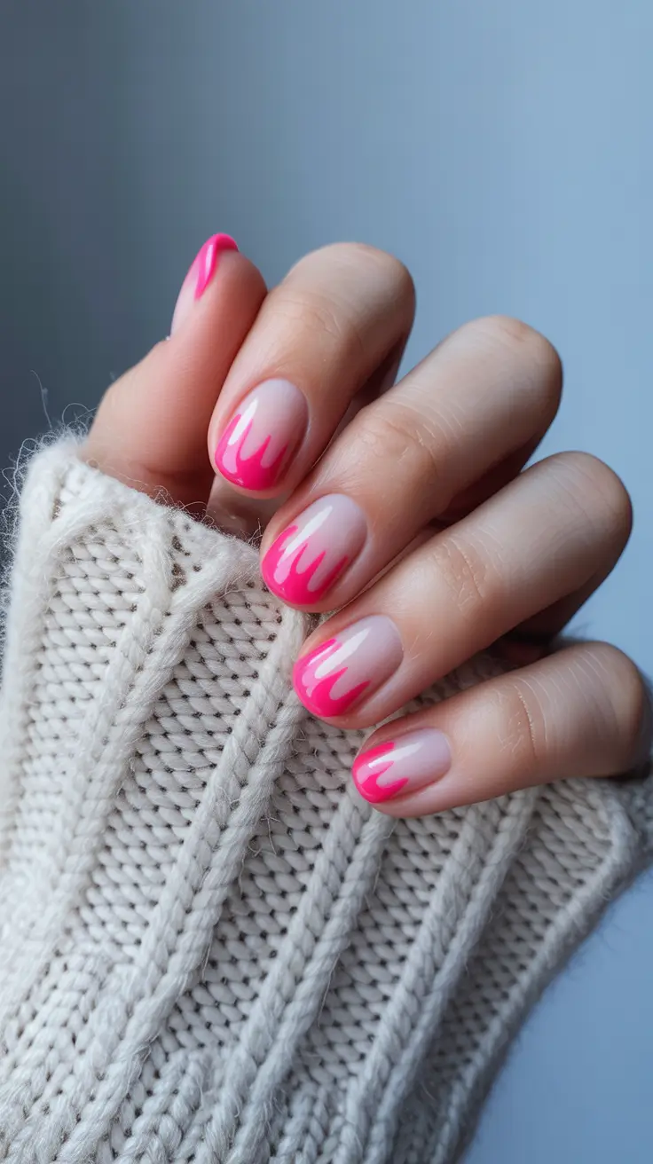 glam spring gel nails 2026 Pink Drip Short on Milky Base
