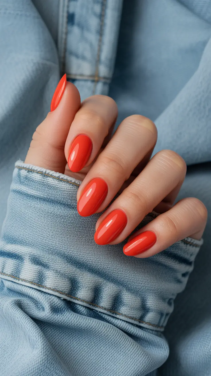 minimalist spring oval nails 2026 Fiery Coral Simplicity For Bright Spring Days