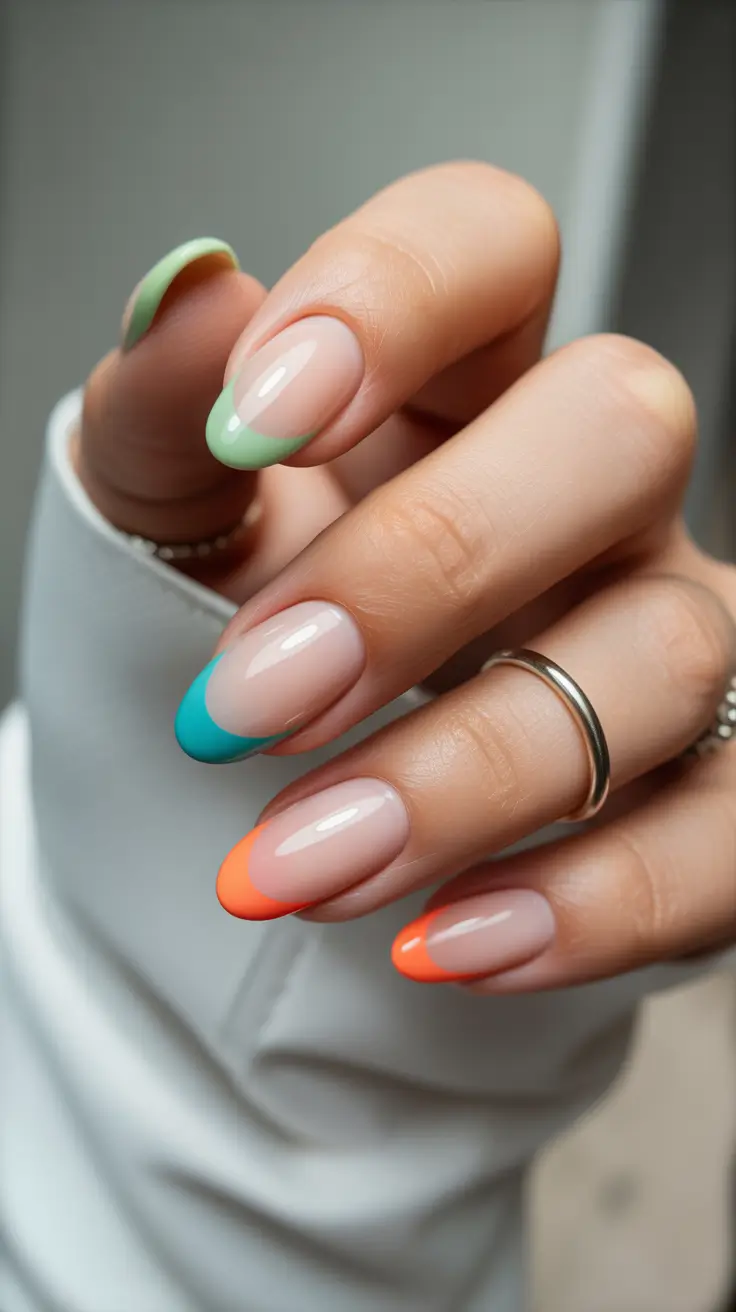 minimalist spring oval nails 2026 Color-Dipped French Tips With a Fresh Palette