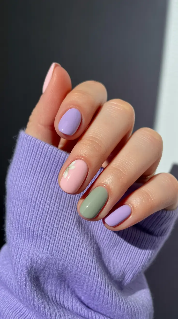 minimalist spring oval nails 2026 Pastel Harmony With Lavender And Moss Tones