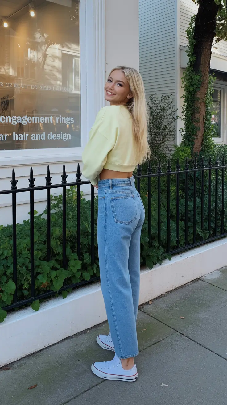 spring jeans outfit 2026 Pastel Yellow Freshness With Mid-Blue Denim