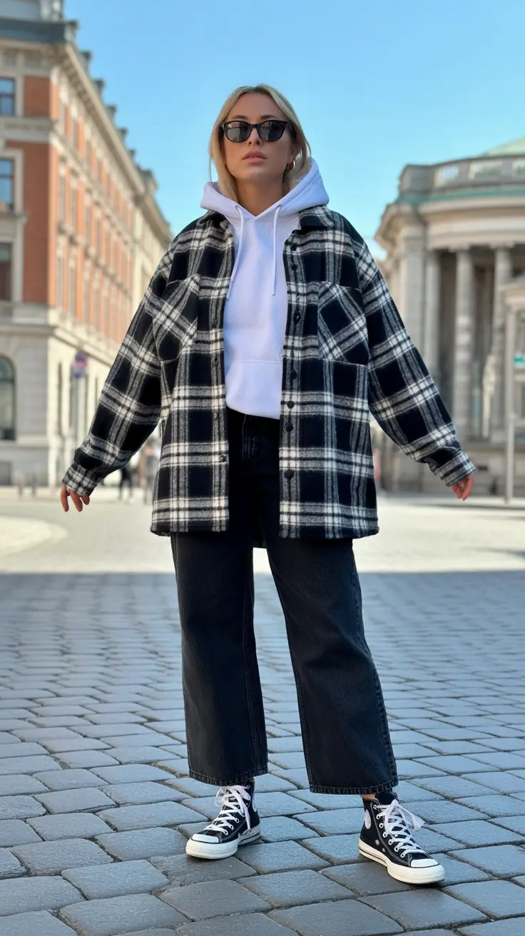 spring jeans outfit 2026 Layered Street-Style With Black Wide-Leg Denim