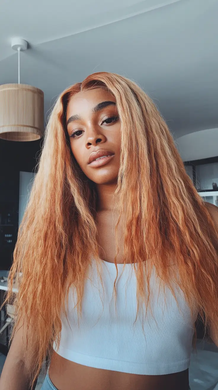 sophisticated spring hairstyle for black women 2026 Warm Copper Length with Natural Texture