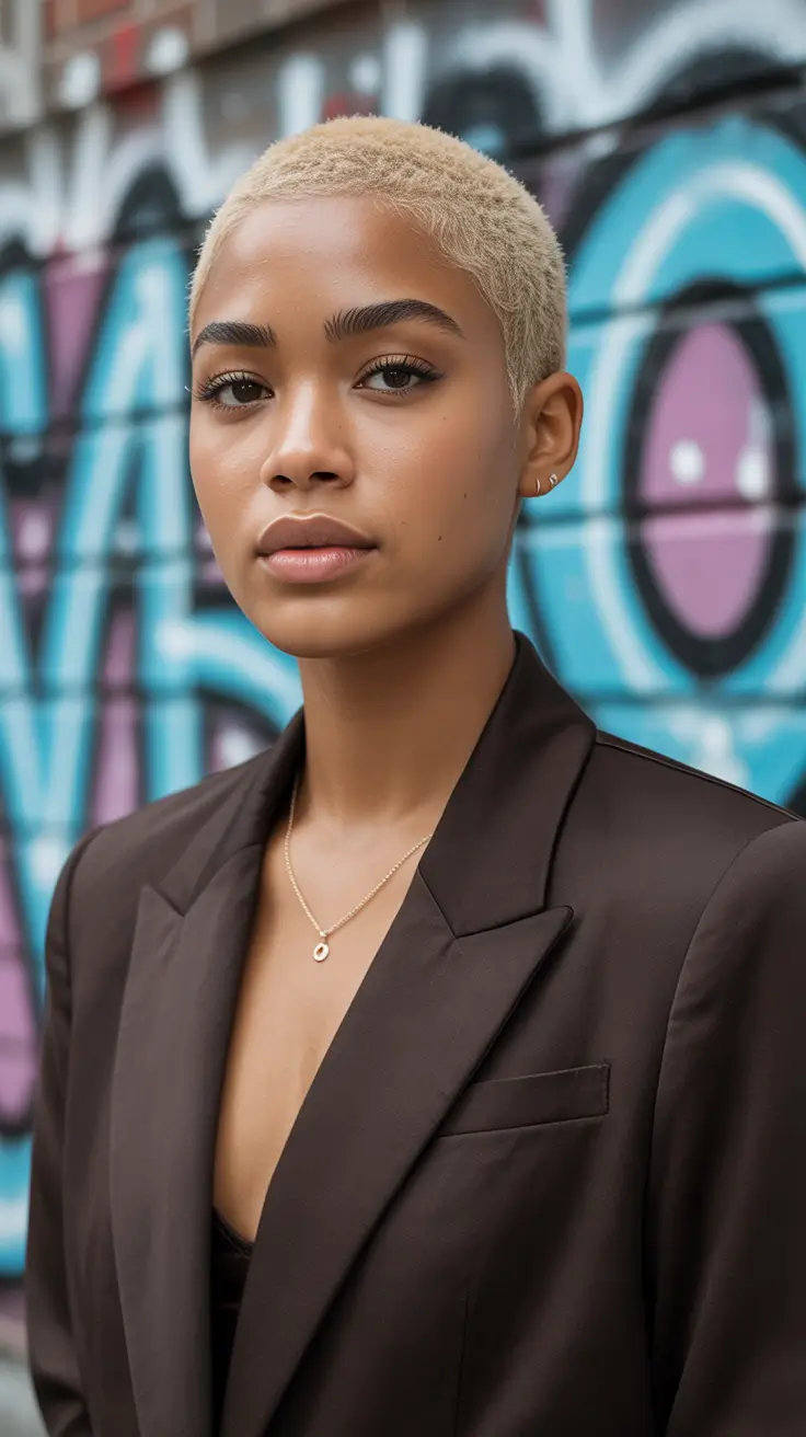 sophisticated spring hairstyle for black women 2026 Platinum Buzz Cut with Clean Lines