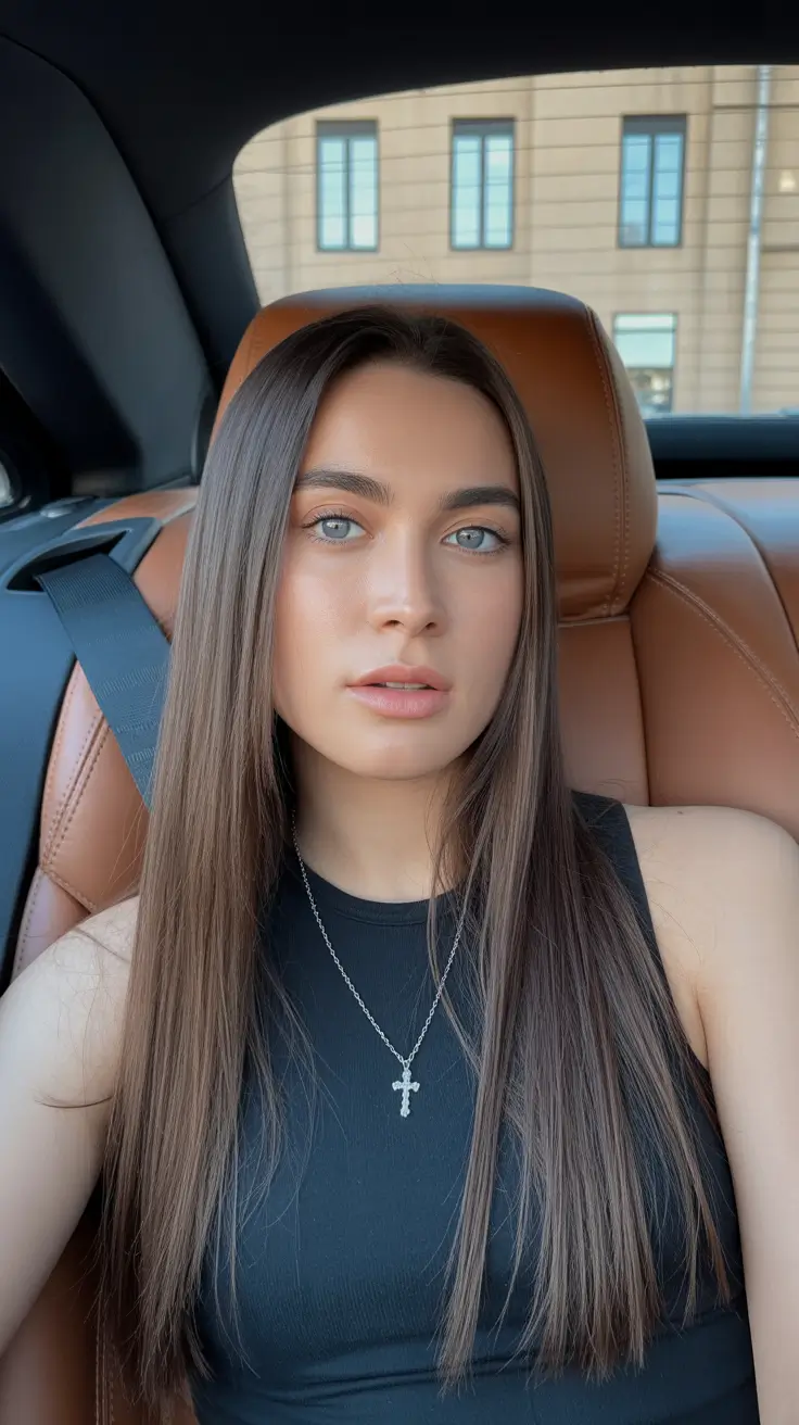 vibrant spring brown hair color 2026 Ultra Sleek Deep Brunette Lengths with Glass Shine