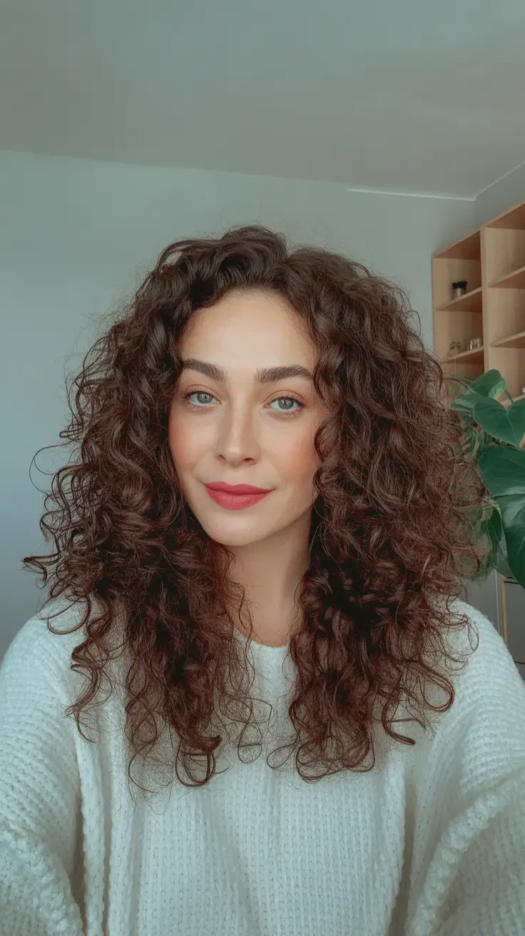 vibrant spring brown hair color 2026 Rich Auburn Spring Curls with Dimensional Warmth