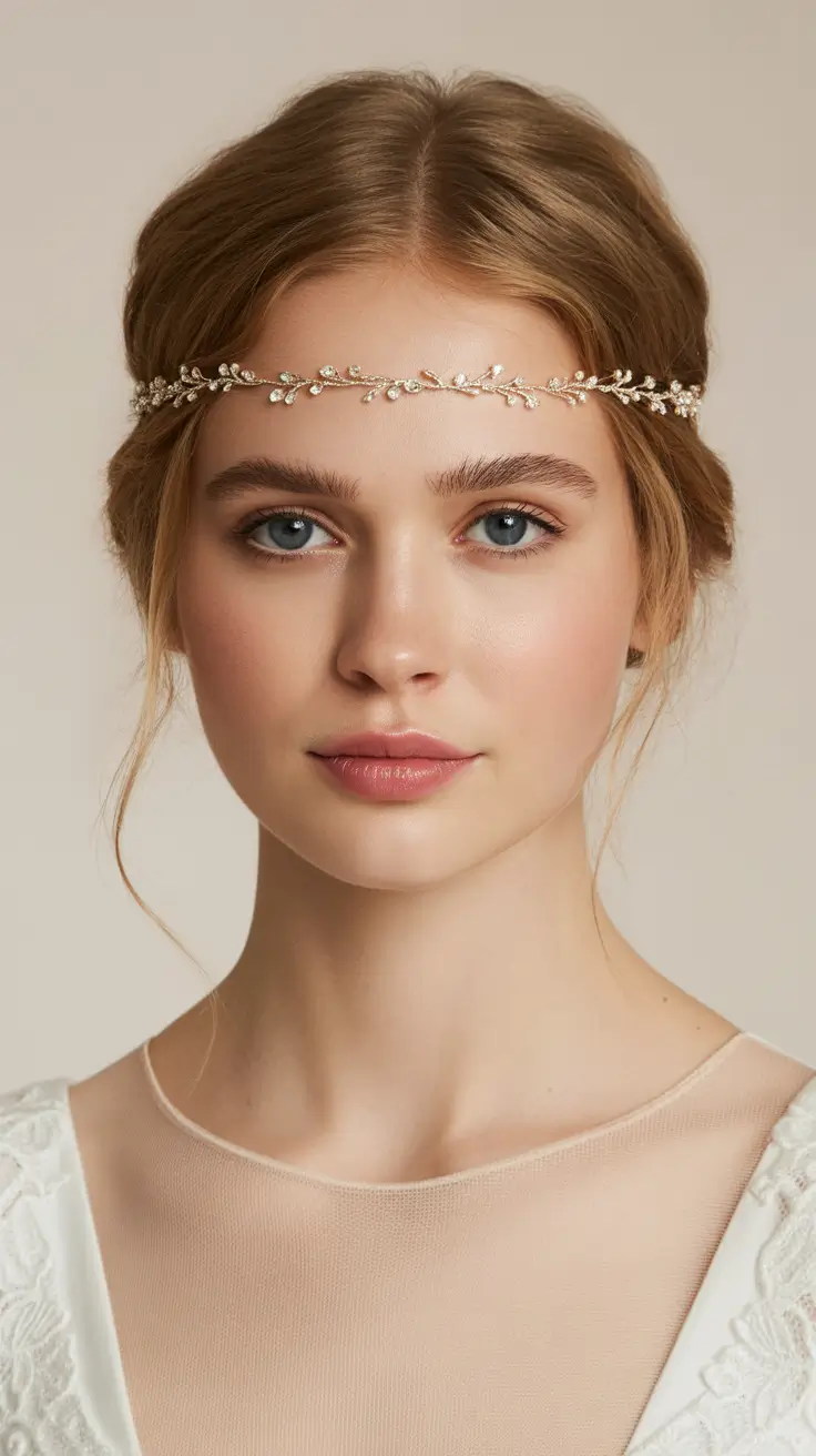 vintage spring wedding hairstyle 2026 Bohemian Crystal Circlet with Soft Spring Texture