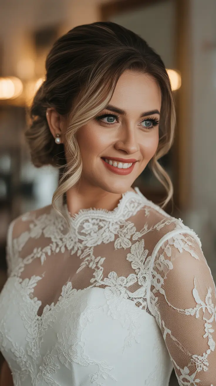 vintage spring wedding hairstyle 2026 Lace-Framed Elegance with Romantic Volume