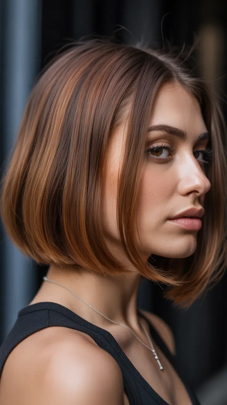 warm spring caramel hair color 2026 Caramel Sleek Bob Glow