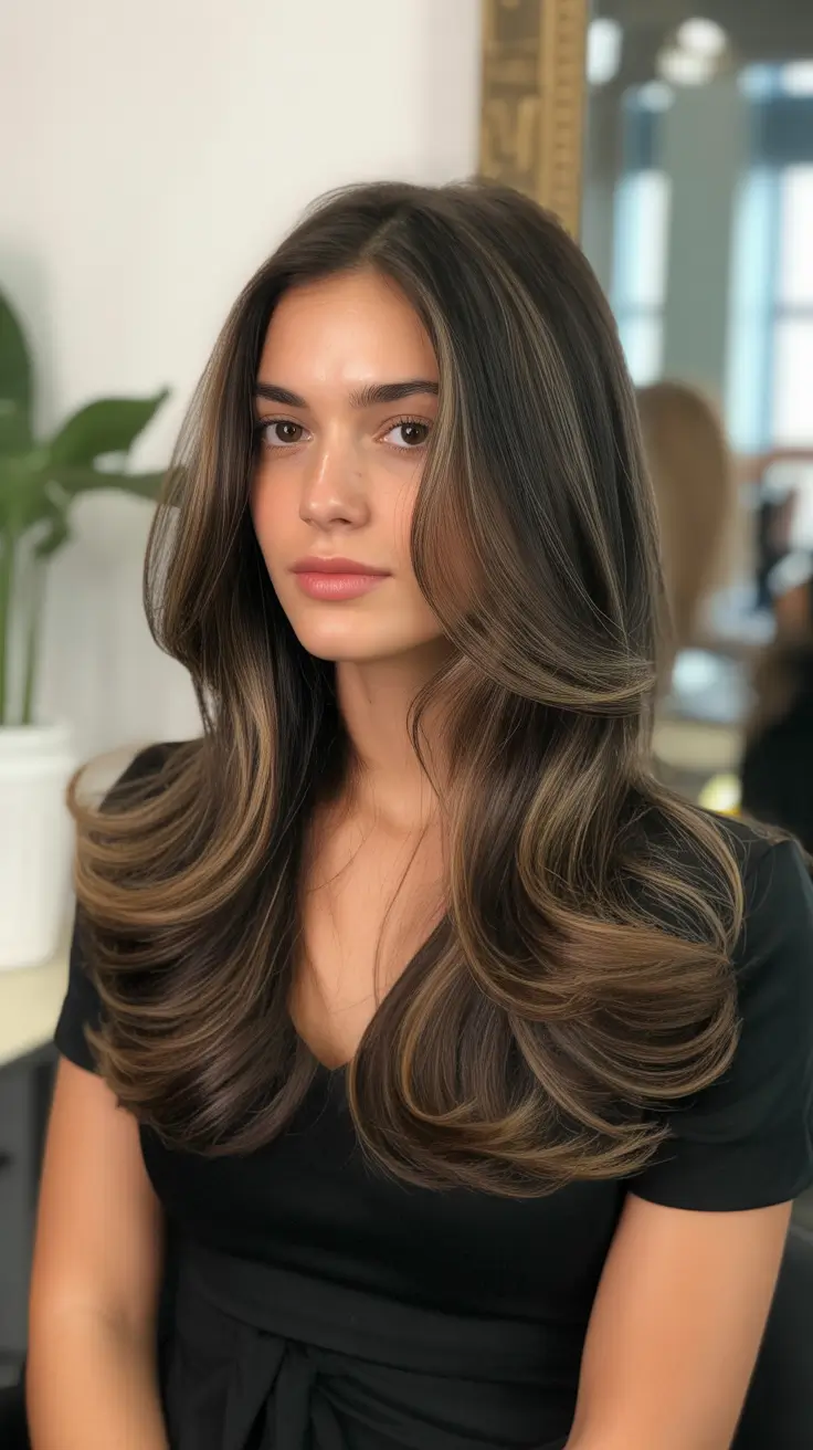 warm spring caramel hair color 2026 Caramel-Feathered Layers with Soft Volume