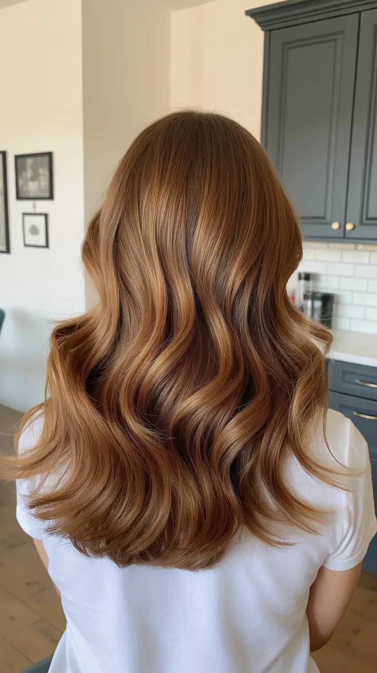 warm spring caramel hair color 2026 Warm Cinnamon-Caramel Waves