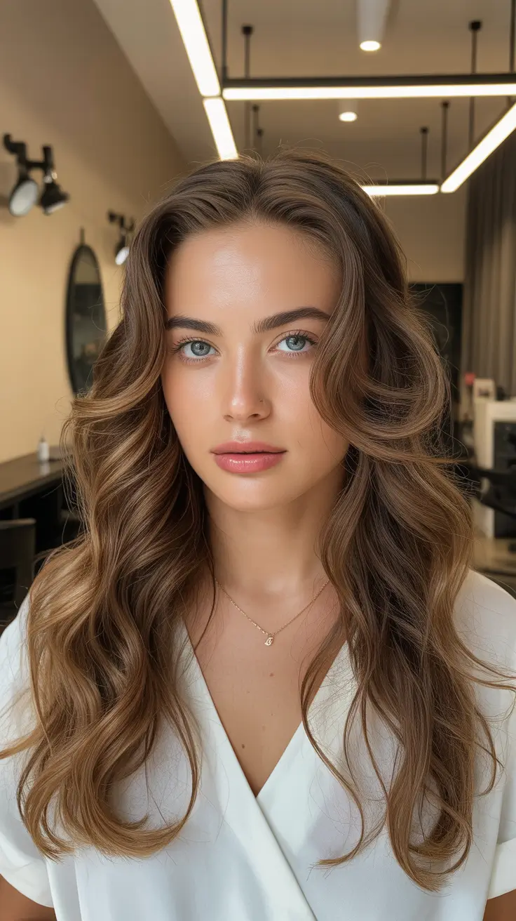 warm spring caramel hair color 2026 Soft Caramel Ribbon Waves with Fresh Volume