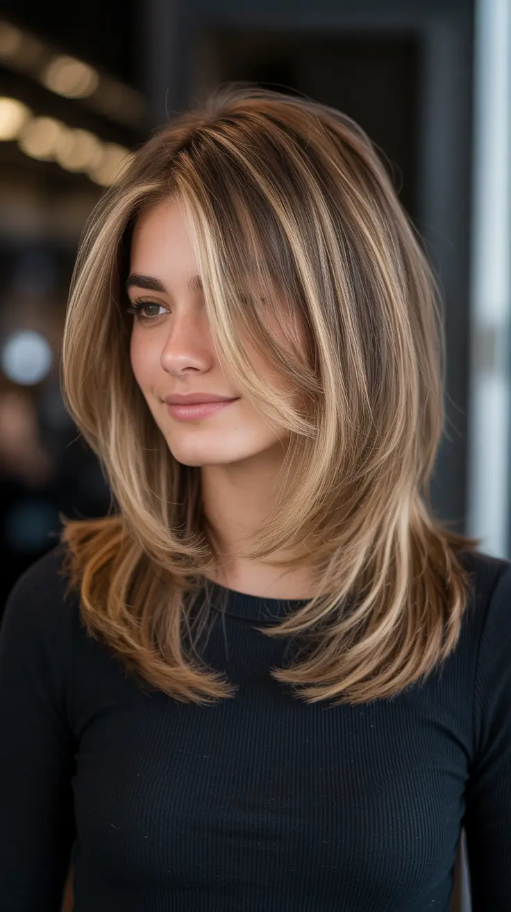 warm spring caramel hair color 2026 Creamy Caramel Layered Blowout