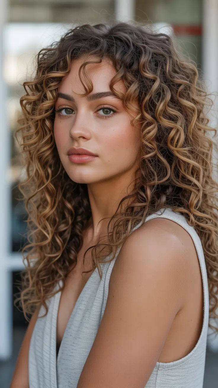 warm spring caramel hair color 2026 Golden Caramel Curls with Dimensional Depth