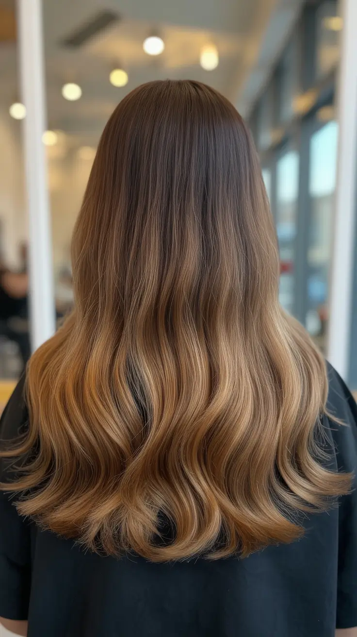 warm spring caramel hair color 2026 Soft Melted Caramel Waves for Long Lengths