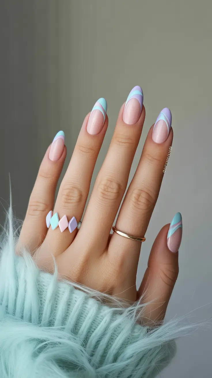 amazing spring almond nails 2026 Layered Pastel French Almond Nails With a Soft Edge